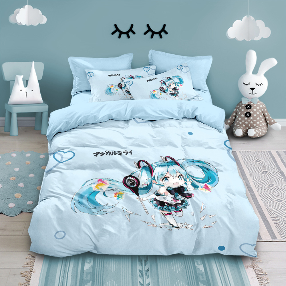 Anime Kingdom Merchandise - อะนิเมะฮัตสึเนะ มิกุสินค้าการ์ตูนน่ารักเครื่องนอนสร้างสรรค์สาวคาวาอิผ้าปูที่นอนผ้านวมปลอกหมอนของขวัญ