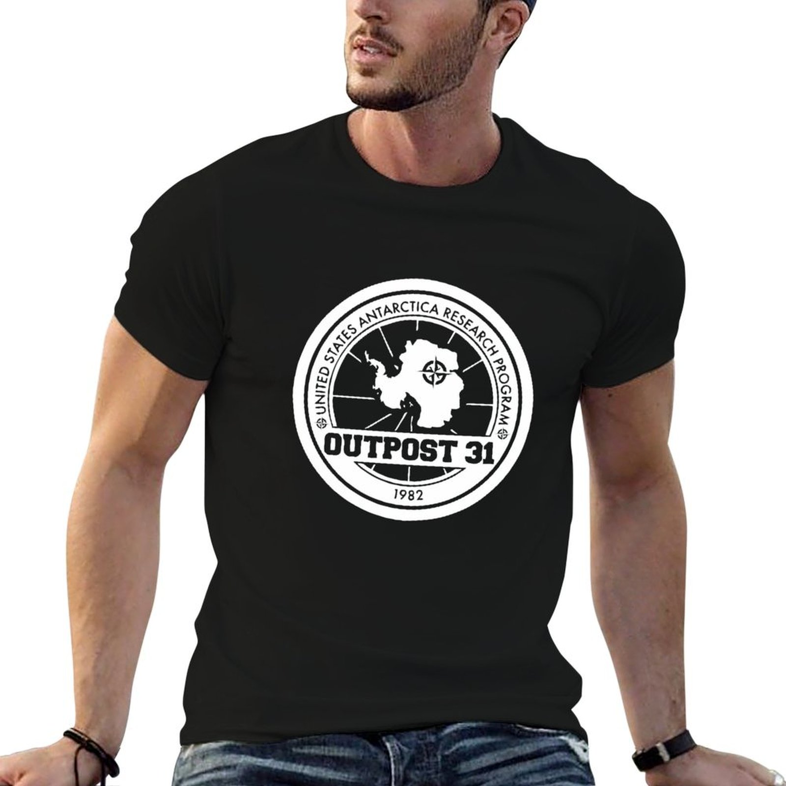 Anime Merchandise For Men - เอาท์พอสต์ 31 โลโก้ เสื้อยืดลายการ์ตูน เสื้อยืดผู้ชาย เสื้อยืดผ้าฝ้าย