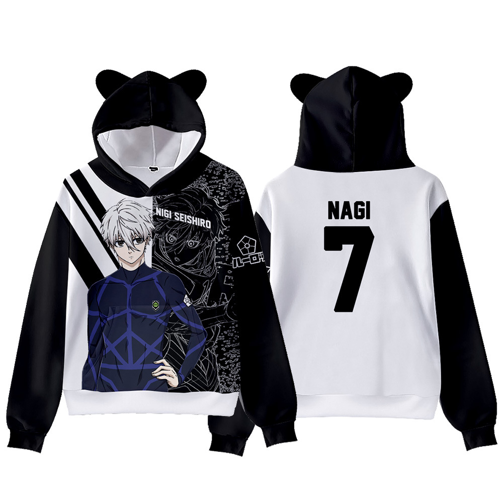 Anime Merchandise Hoodie - สินค้าใหม่ 3D อนิเมะ BLUE LOCK เสื้อฮู้ดดี้มีหูแมวสีน้ำเงิน